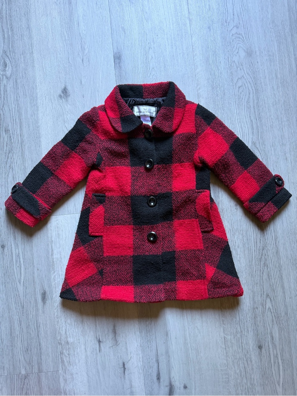 American Widgeon Toddler Buffalo Plaid Peacoat Red Black Dress Coat Size 4